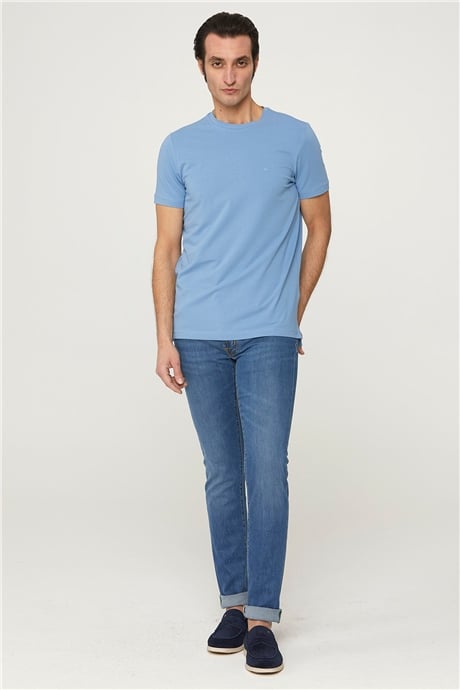 Sıfır Yaka Mavi T-shirt