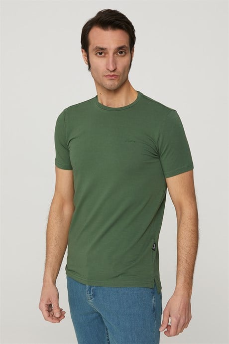 Sıfır Yaka Yeşil Basic T-Shirt