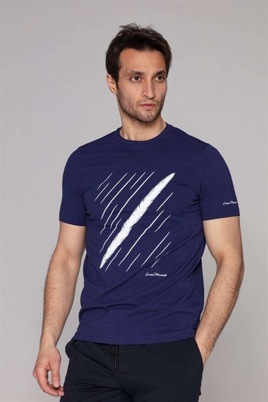 Enrico Marinelli Lacivert Baskılı Basic T-shirt