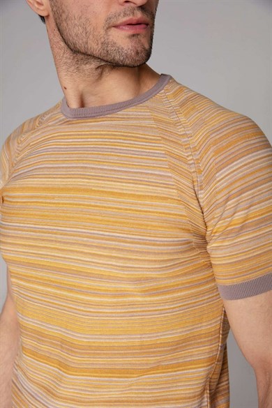 Enrico Marinelli Sarı Çizgili Triko T-shirt