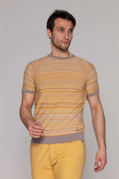 Enrico Marinelli Sarı Çizgili Triko T-shirt