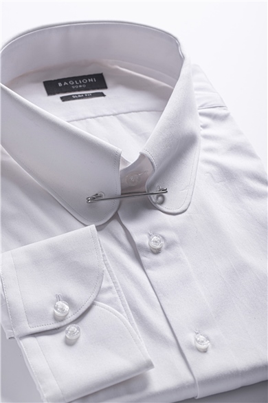 İğne Yakalı Klasik Beyaz Gömlek