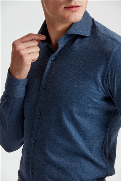 Koyu Mavi Kaşmir Pamuk Jersey Gömlek