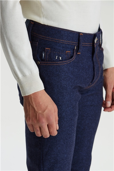Lacivert Yün Flannel Pantolon