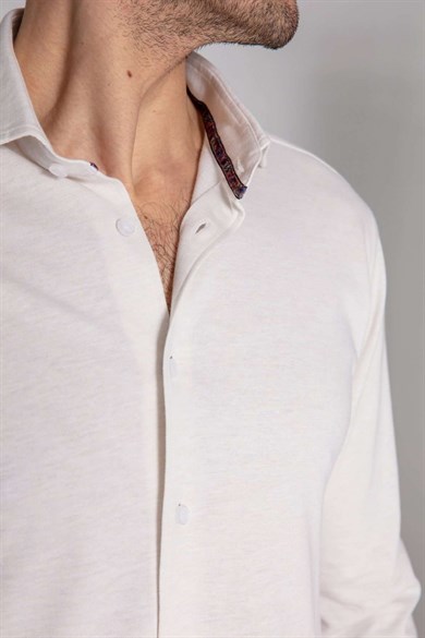 Orian Jersey Kumaş Beyaz Gömlek