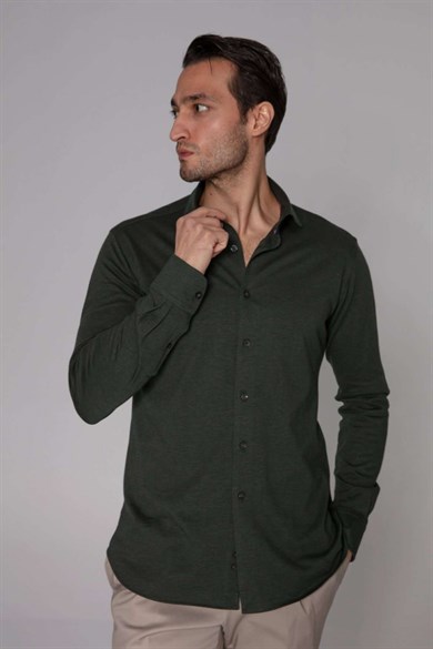Orian Yeşil Jersey Kumaş Gömlek