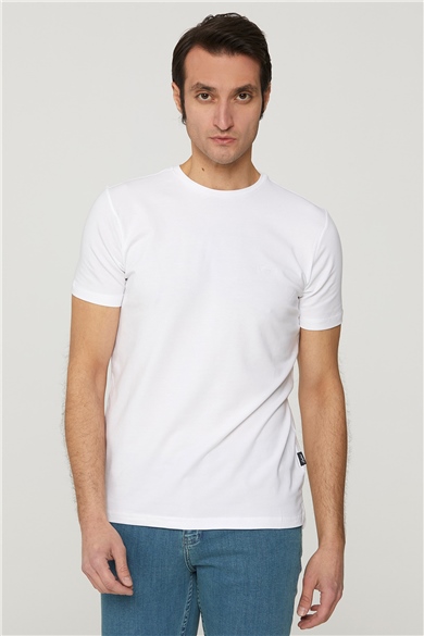 Sıfır Yaka Beyaz Basic T-Shirt