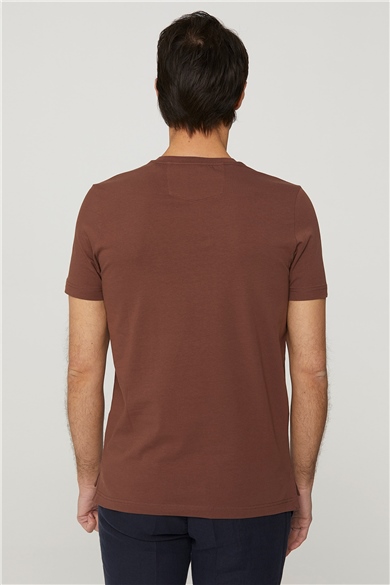 Sıfır Yaka Kahverengi T-shirt