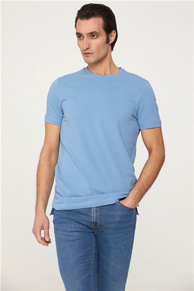Sıfır Yaka Mavi T-shirt
